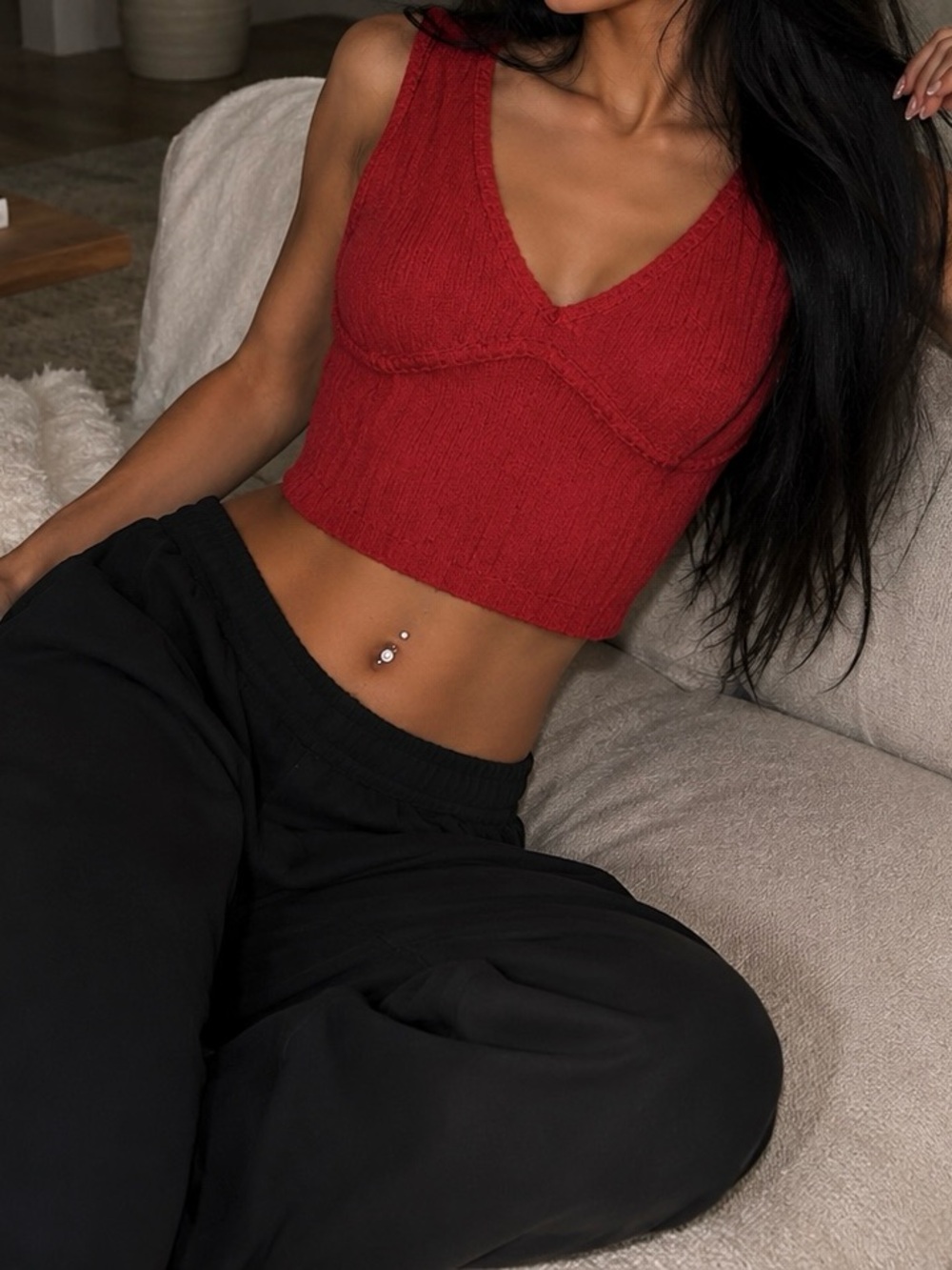 Women’s Essential Stylish Red Everyday V-Neck Cropped Comfy Tank Top